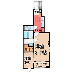 JR東北本線 雀宮駅 徒歩12分の賃貸アパート 1階1SKの間取り