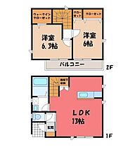 栃木県栃木市沼和田町（賃貸一戸建2LDK・1階・61.89㎡） その2