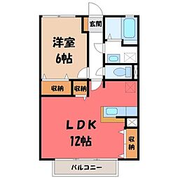 シャルマン富士見ケ丘 2階1LDKの間取り