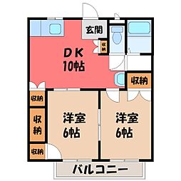 ハッピーハイツ 2階2DKの間取り