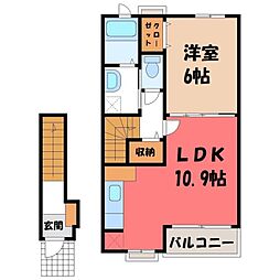 ヴィル・アルモニー 2階1LDKの間取り