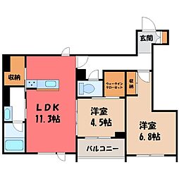 ザ プライム 今泉 3階2LDKの間取り
