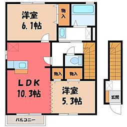 エクレール下栗 A 2階2LDKの間取り