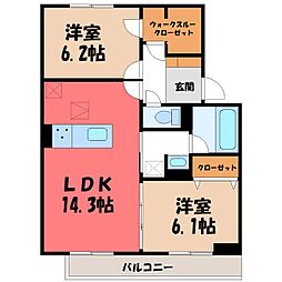 TORISIAS城東 2LDKの間取図画像