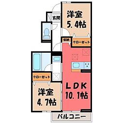 TORISIASメソン B 1階2LDKの間取り