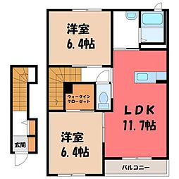 ビューテラス A 2階2LDKの間取り
