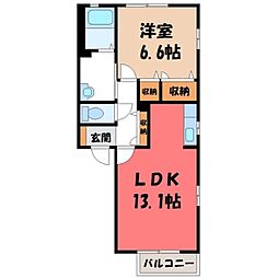 ルーチェ C 2階1LDKの間取り