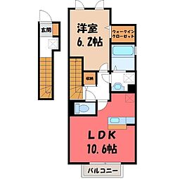 ハーベストコートB 1LDKの間取図画像