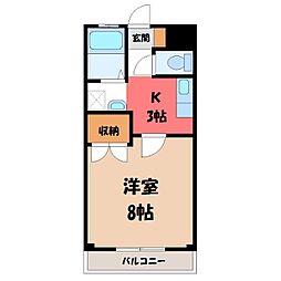 オカダハイツ2 1Kの間取図画像