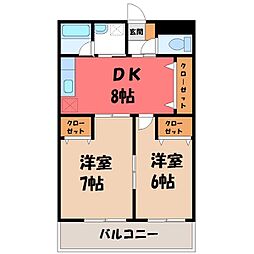 ラ・セゾン大貫 2DKの間取図画像