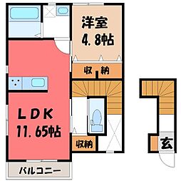 プランドール若草 1LDKの間取図画像