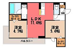 宇都宮市天神1丁目アパート 2LDKの間取図画像