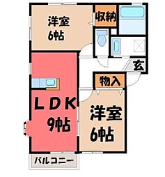 ハイツ・シャルムB棟 2LDKの間取図画像