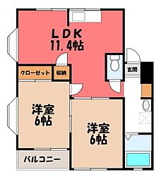 シャトーサオトメ5号 2LDKの間取図画像