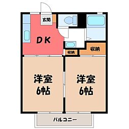 リバーサイドハイツ 2DKの間取図画像