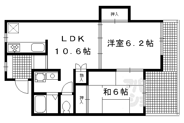 メモリアルマンション 308｜京都府宇治市木幡金草原(賃貸マンション2LDK・3階・55.27㎡)の写真 その2