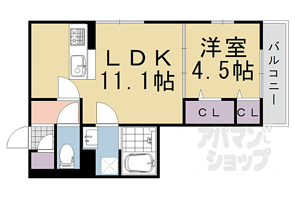 京都府向日市上植野町桑原(賃貸アパート1LDK・2階・38.61㎡)の写真 その2