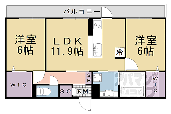 京都府京都市山科区川田御輿塚町(賃貸アパート2LDK・3階・60.03㎡)の写真 その2