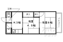 イオボヌール宇治 2階2Kの間取り