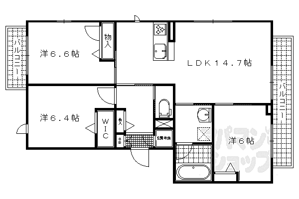 シャーメゾン泰長老 301｜京都府京都市伏見区桃山町泰長老(賃貸マンション3LDK・3階・74.38㎡)の写真 その2