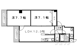 京阪京津線 四宮駅 徒歩21分の賃貸マンション 3階2LDKの間取り