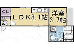 京都地下鉄東西線 東野駅 徒歩8分の賃貸アパート 2階1LDKの間取り