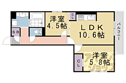 深草プロジェクト　Ｂ棟 1階2LDKの間取り