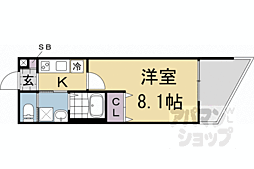 セレニティ伏見桃山 2階1Kの間取り