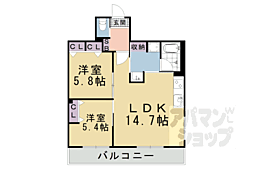 京都地下鉄東西線 椥辻駅 徒歩6分の賃貸マンション 4階2LDKの間取り
