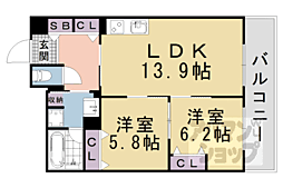 京都地下鉄東西線 椥辻駅 徒歩6分の賃貸マンション 3階2LDKの間取り