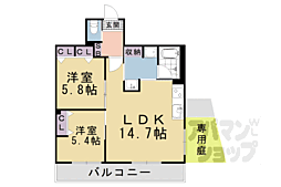 京都地下鉄東西線 椥辻駅 徒歩6分の賃貸マンション 1階2LDKの間取り