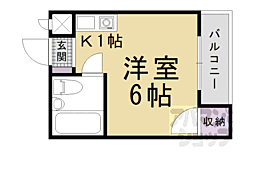 京都地下鉄東西線 御陵駅 徒歩22分の賃貸マンション 1階ワンルームの間取り