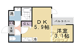 JR東海道・山陽本線 山科駅 徒歩12分の賃貸アパート 2階1DKの間取り