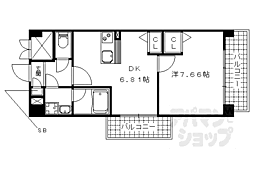 京都地下鉄東西線 椥辻駅 徒歩9分の賃貸マンション 7階1DKの間取り