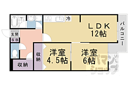 京都地下鉄東西線 御陵駅 徒歩23分の賃貸マンション 3階2LDKの間取り