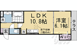 京都地下鉄東西線 御陵駅 徒歩18分の賃貸アパート 1階1LDKの間取り