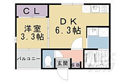 京都地下鉄東西線 東野駅 徒歩9分の賃貸アパート 2階1DKの間取り