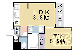 京都地下鉄東西線 椥辻駅 徒歩5分の賃貸マンション 2階1LDKの間取り