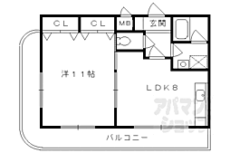 シャントゥール城北 2階1LDKの間取り