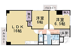京阪京津線 四宮駅 徒歩11分の賃貸マンション 6階2LDKの間取り