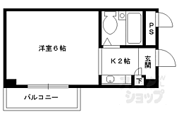 グランディール深草 3階1Kの間取り