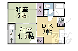 京都地下鉄東西線 蹴上駅 徒歩17分の賃貸マンション 2階2DKの間取り