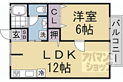 セジュール伊勢田 2階1LDKの間取り