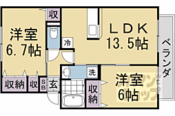 阪急京都本線 長岡天神駅 徒歩20分の賃貸アパート 1階2LDKの間取り