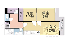 京都地下鉄東西線 御陵駅 徒歩23分の賃貸マンション 3階2LDKの間取り