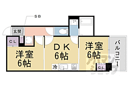 京都地下鉄東西線 東野駅 徒歩5分の賃貸マンション 2階2DKの間取り