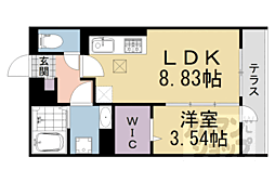 アイル京都宇治西 1階1LDKの間取り