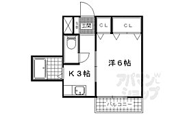 京阪京津線 四宮駅 徒歩10分の賃貸マンション 2階1Kの間取り