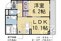 JR東海道・山陽本線 山科駅 徒歩14分の賃貸マンション 3階1LDKの間取り