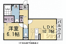 京都地下鉄東西線 御陵駅 徒歩18分の賃貸アパート 2階1LDKの間取り